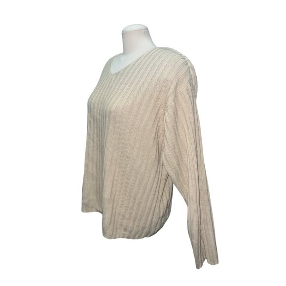 Carolina Colours Beige Ribbed Knit Acrylic Sweater Womens Size 20W Lightweight L - Picture 4 of 7